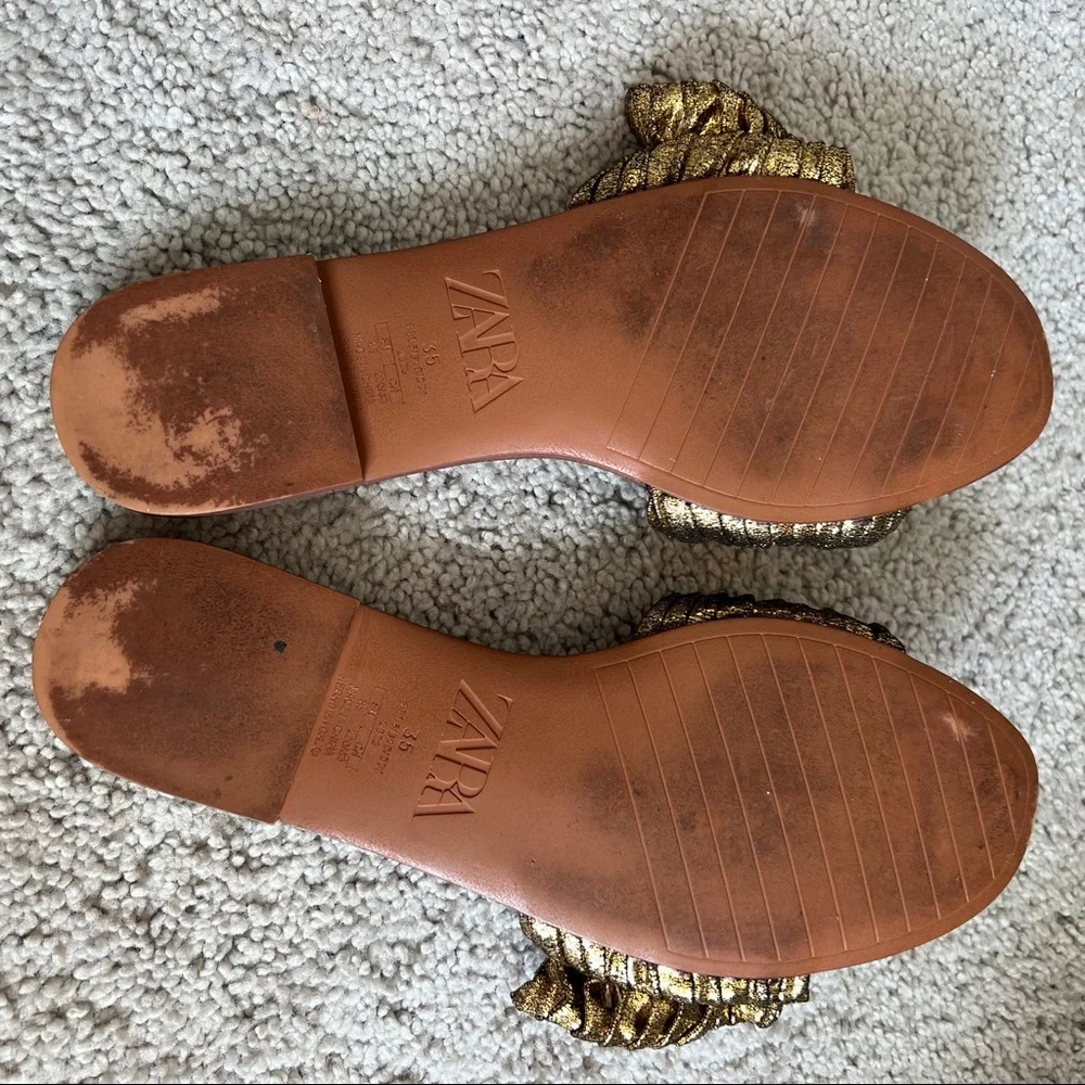 Zara Gold Knotted Slide Sandals